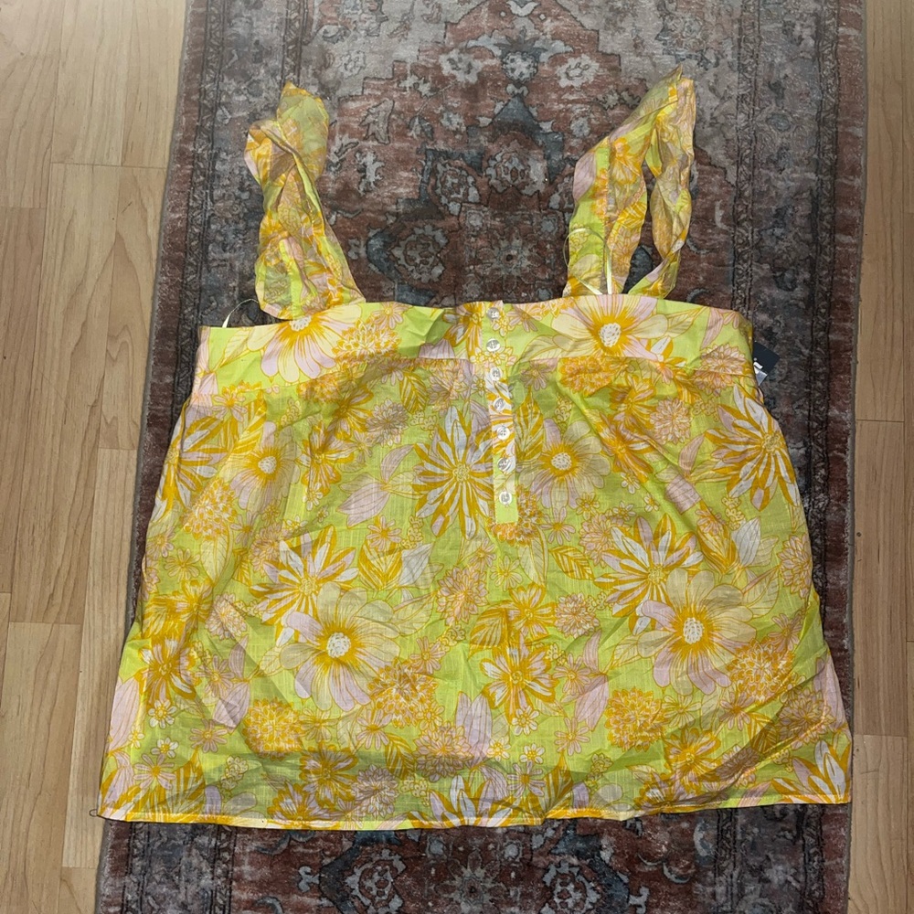 Modcloth NWT retro floral vibrant groovy lightweight ruffle tank top XL